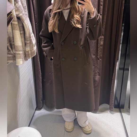 Zara Brown Wool Blend Double Breasted Coat - Picture 5 of 7